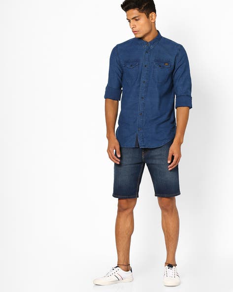 J&J dark Blue men denim shirt