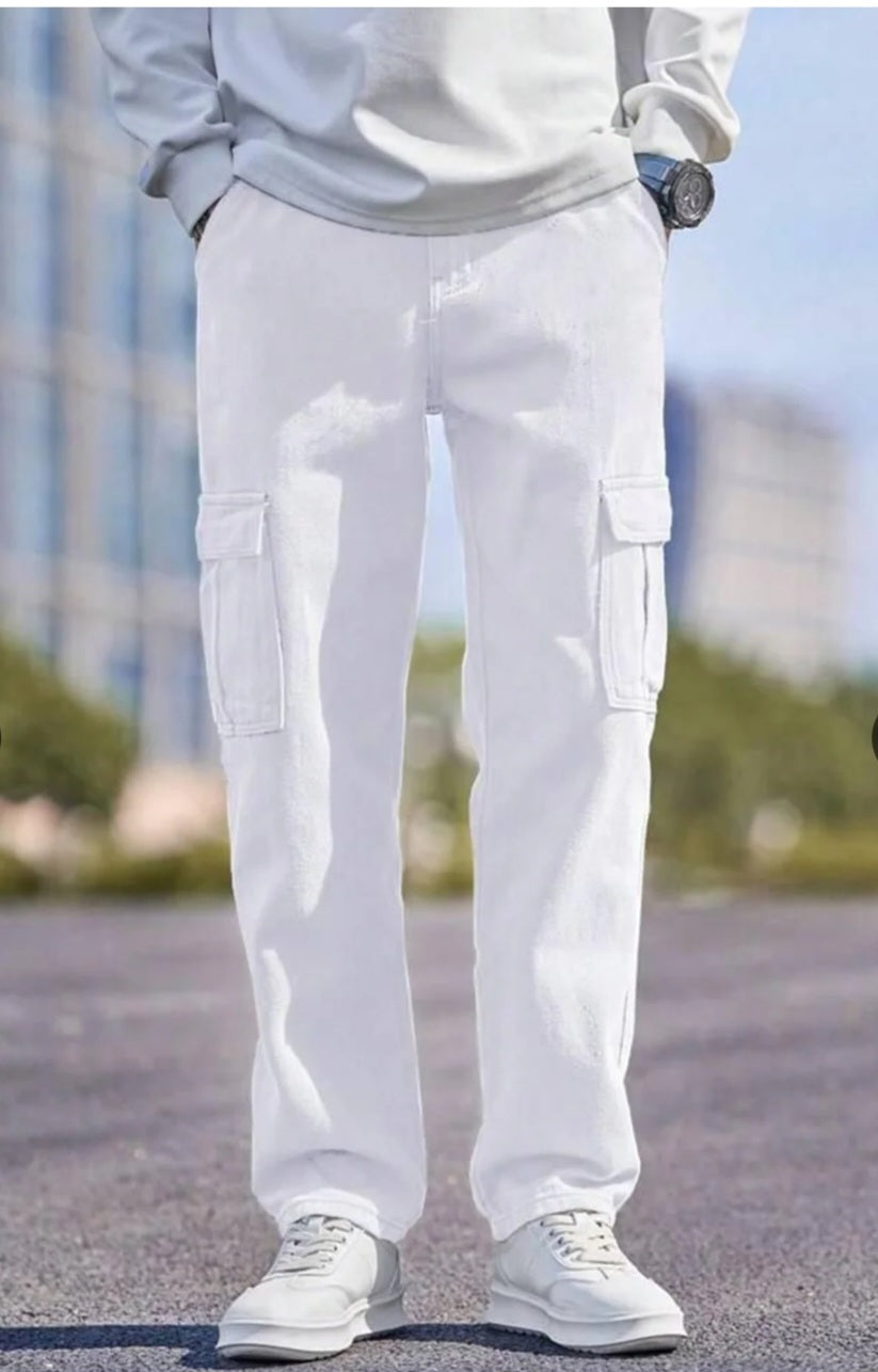 Jack&Jordan white color men cotton denim cargo