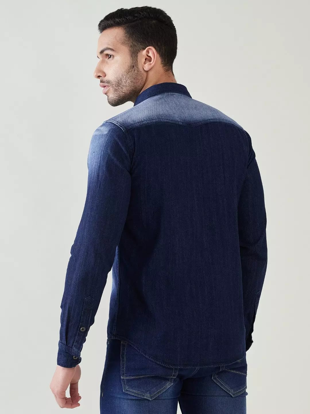 Dark blue double pocket Denim men shirt