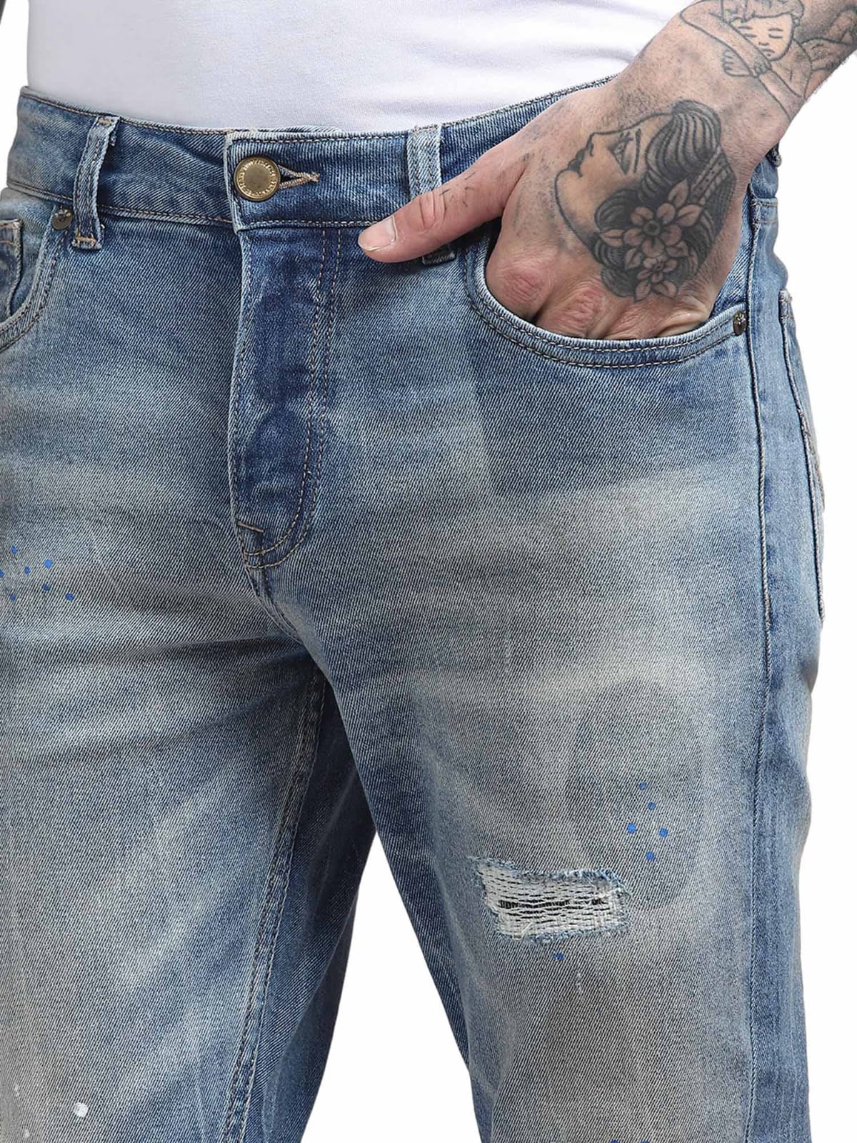 J&J Light fade rubbed blue jeans