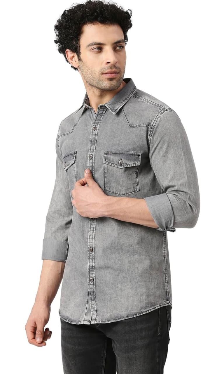 Jack&Jordan best fabric grey denim shirt
