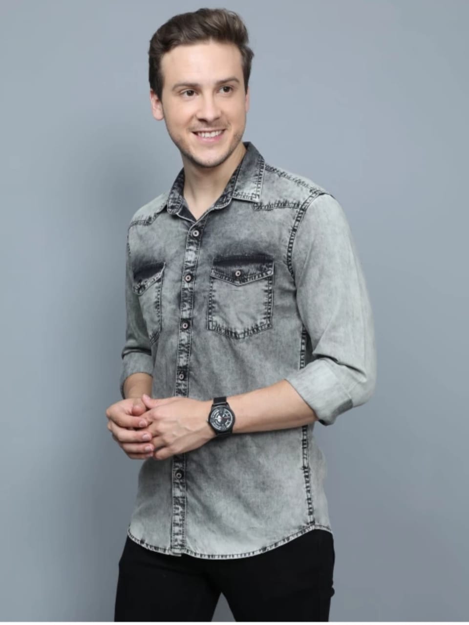 Jack&Jordan black pixel men denim shirts