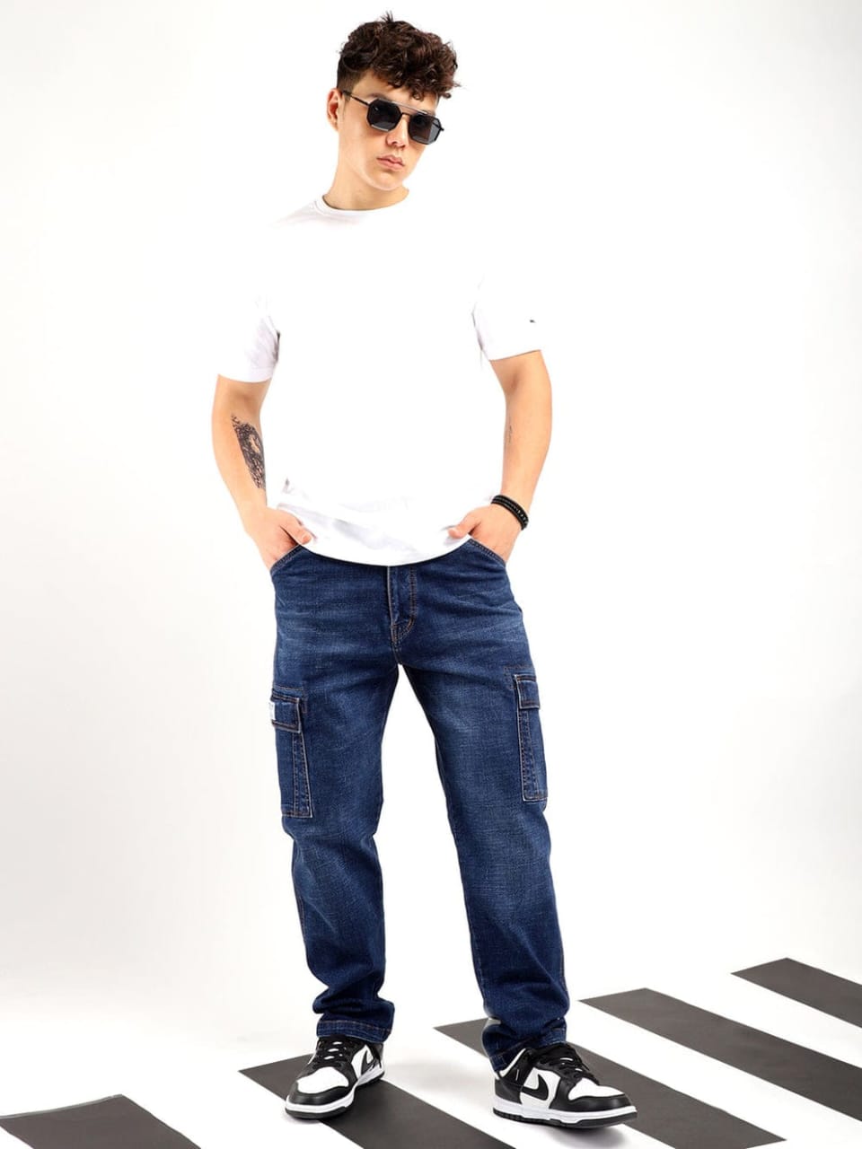 Jack&Jordan Denim Blue men cargo and men black jeans combo set of 2