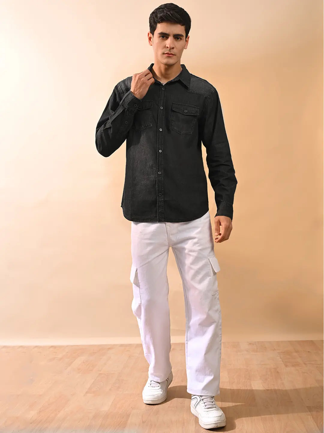 J&J black denim shirt for men