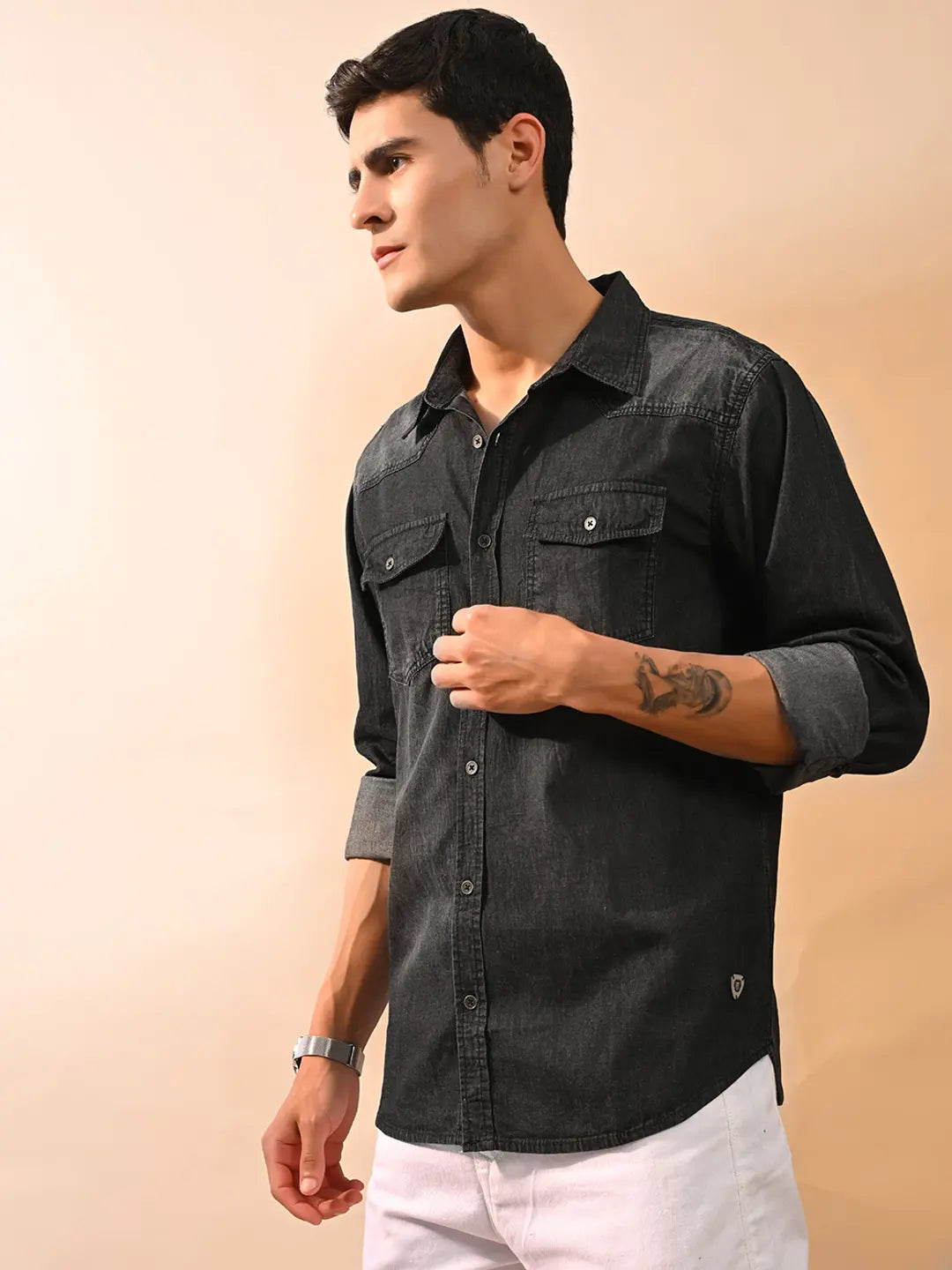 J&J black denim shirt for men