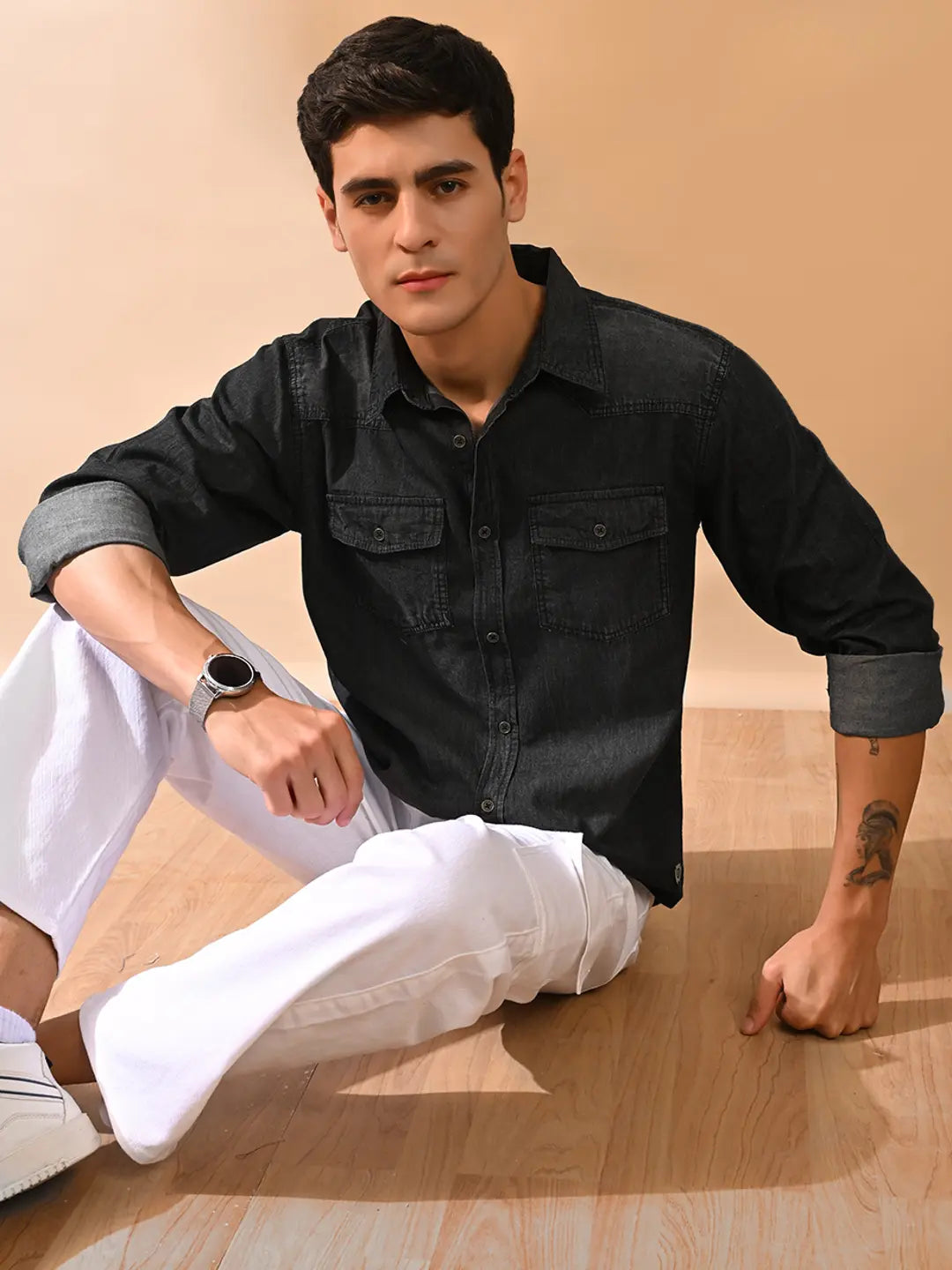 J&J black denim shirt for men