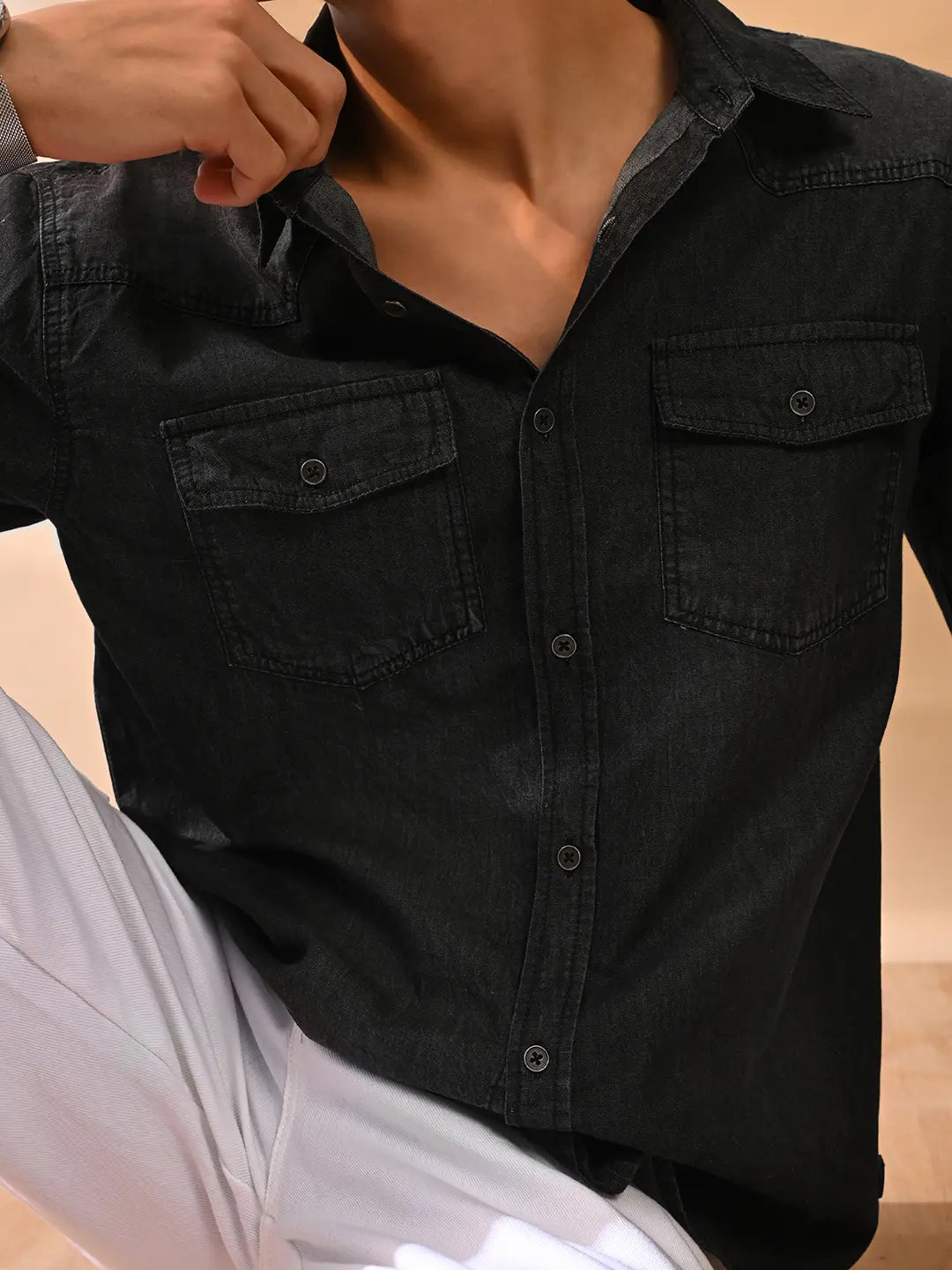 J&J black denim shirt for men