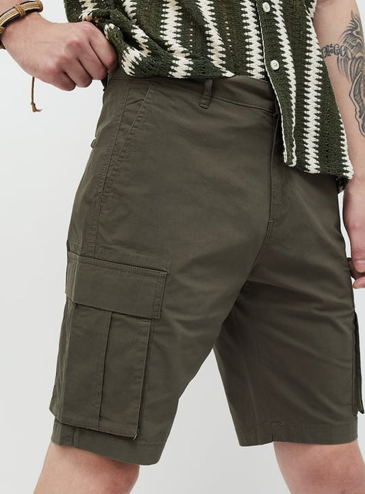Jack&Jordan best dark DARK GREEN denim lycra men cargo shorts