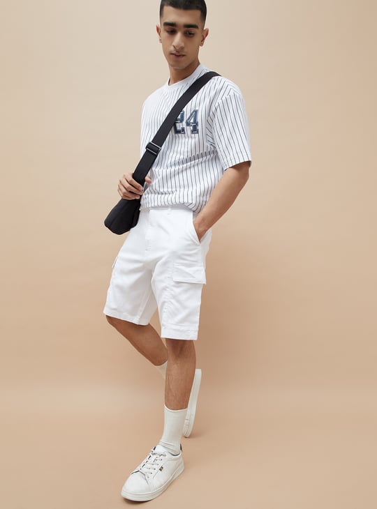 Jack&Jordan fully stretchable white cargo shorts for men