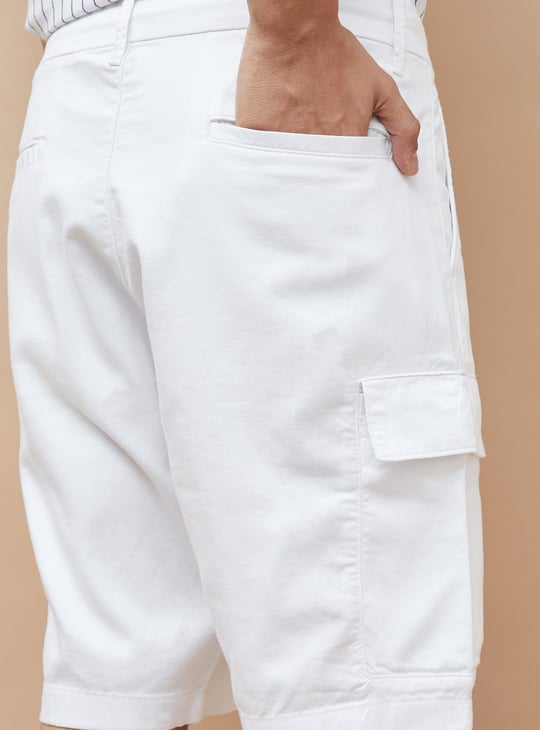 Jack&Jordan fully stretchable white cargo shorts for men
