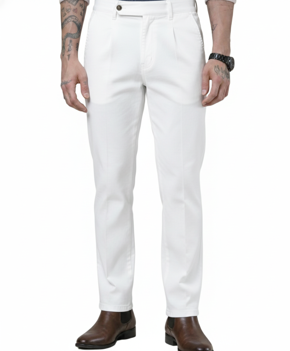 Jack&Jordan pure White Premium cotton Boot-Cut Italian Pattern Gurkha Pant.