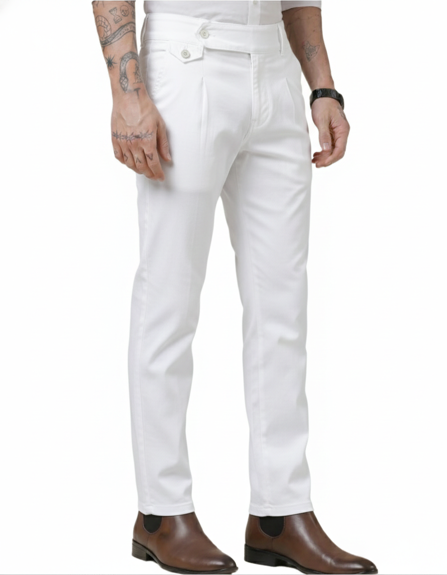 Jack&Jordan pure White Premium cotton Boot-Cut Italian Pattern Gurkha Pant.