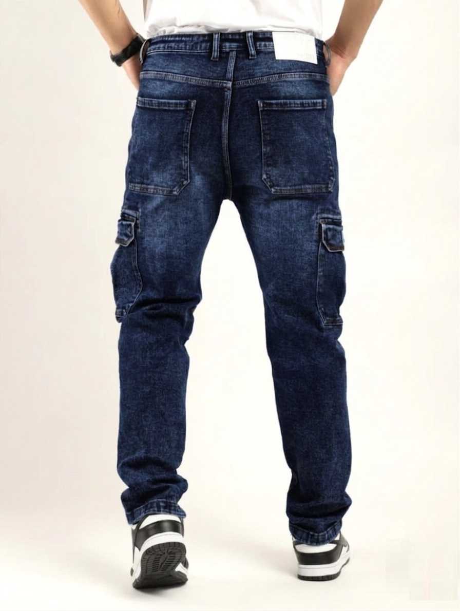 Jack&Jordan Ultra Dark blue denim cargo for men