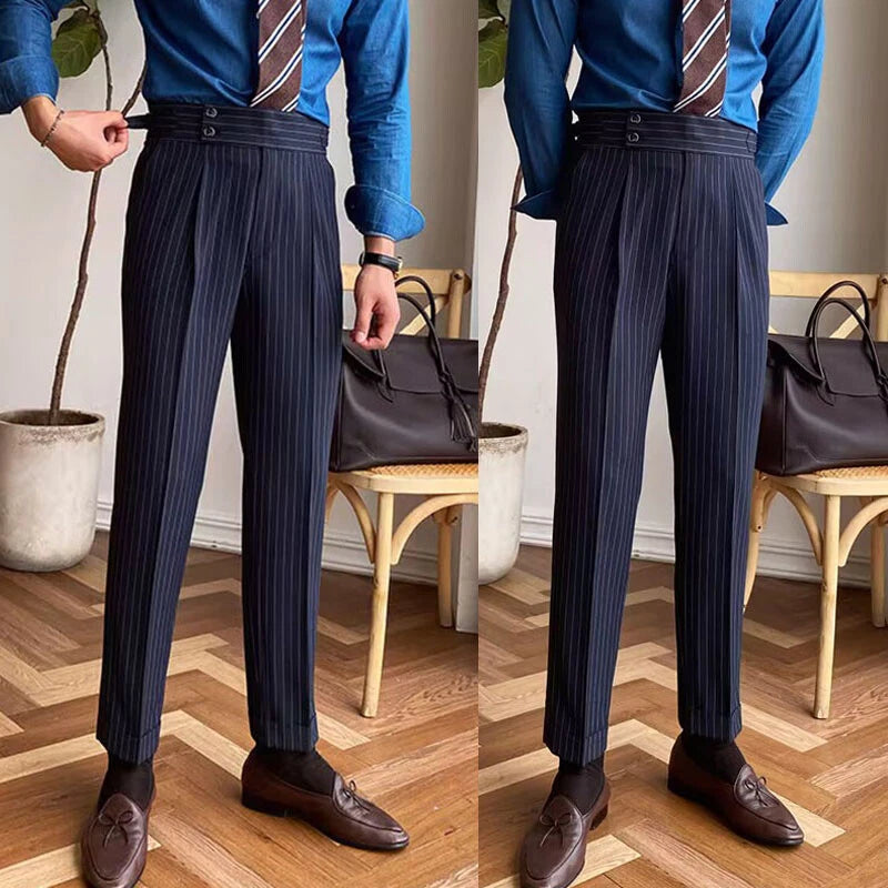 Jack&Jordan Signature pinstripe Dark Navy Blue Premium Italian Pattern Cotton Gurkha Trouser