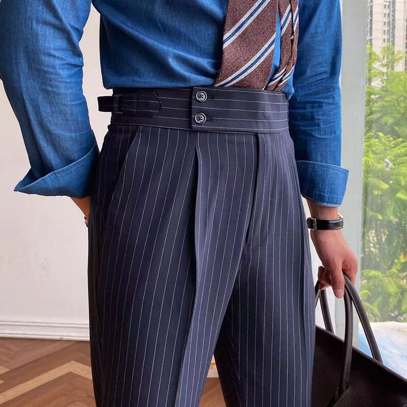 Jack&Jordan Signature pinstripe Dark Navy Blue Premium Italian Pattern Cotton Gurkha Trouser