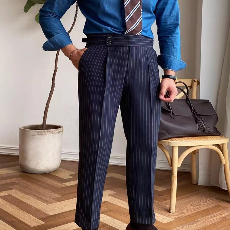 Jack&Jordan Signature pinstripe Dark Navy Blue Premium Italian Pattern Cotton Gurkha Trouser