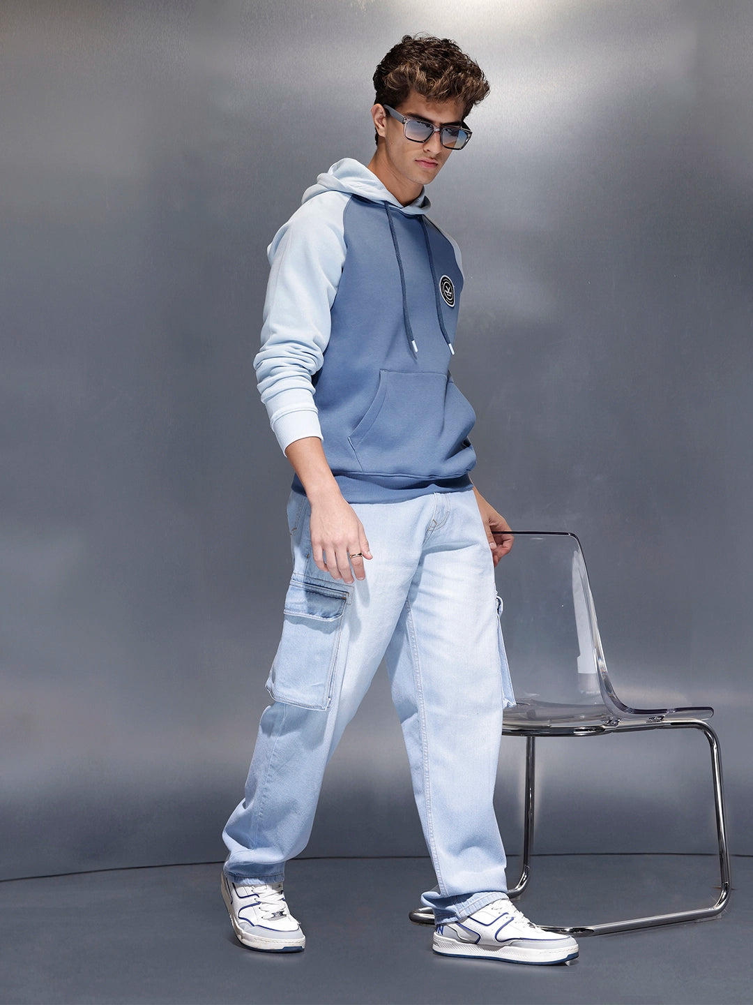 Jack&Jordan sky blue stretchable denim cargo for men