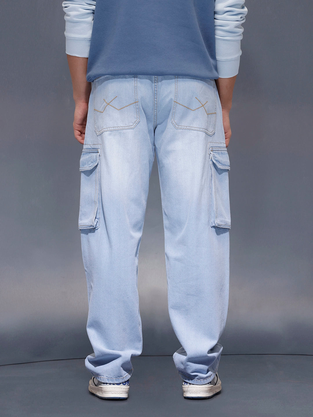 Jack&Jordan sky blue stretchable denim cargo for men