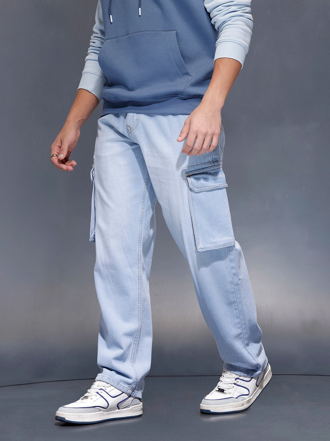 Jack&Jordan sky blue stretchable denim cargo for men