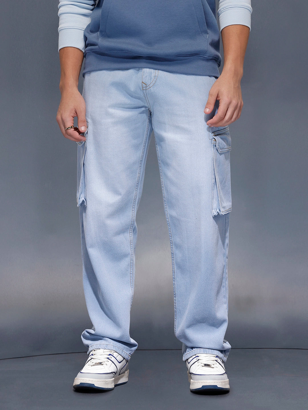 Jack&Jordan sky blue stretchable denim cargo for men