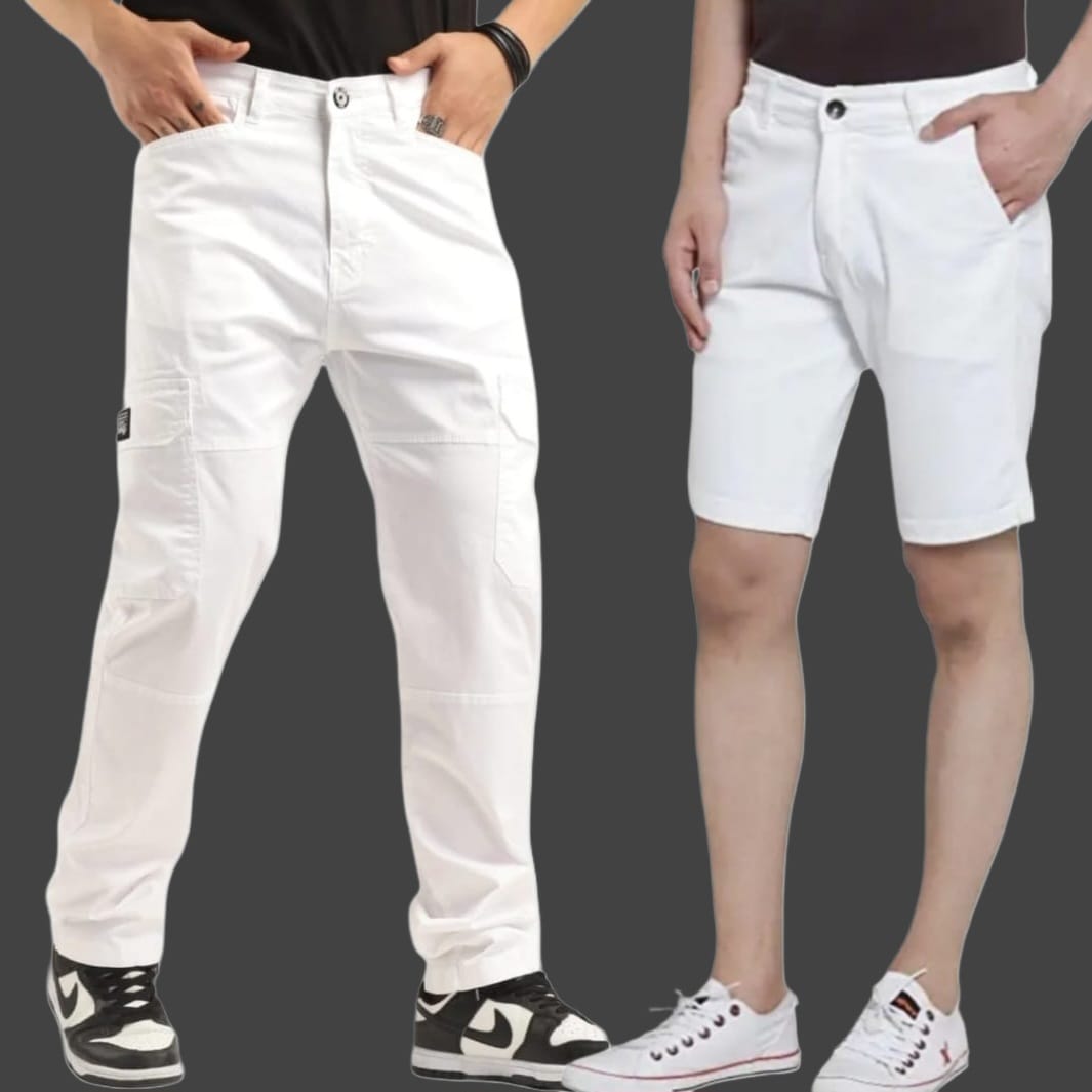 Jack&Jordan white color men denim cargo and white shorts COMBO SET