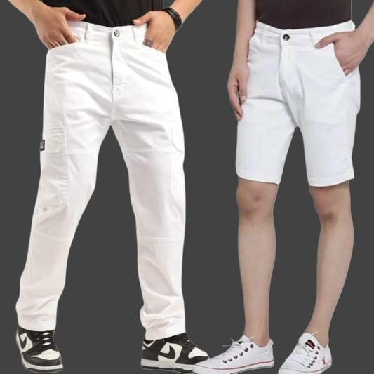 Jack&Jordan white color men denim cargo and white shorts COMBO SET