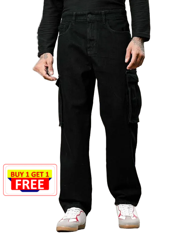 Jack&Jordan z- black ( BUY 1 GET- 1 FREE )   denim cargo for men