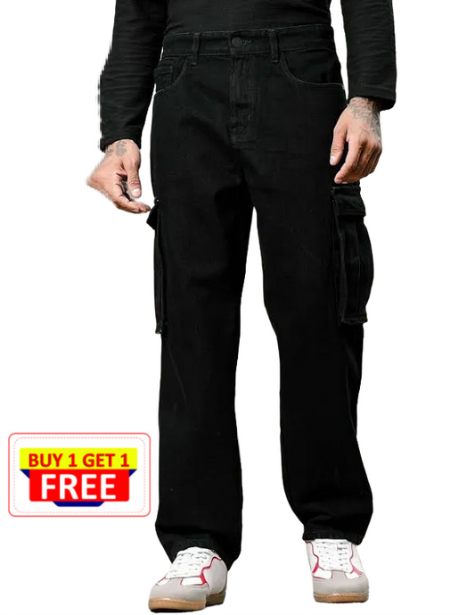 Jack&Jordan z- black ( BUY 1 GET- 1 FREE )   denim cargo for men