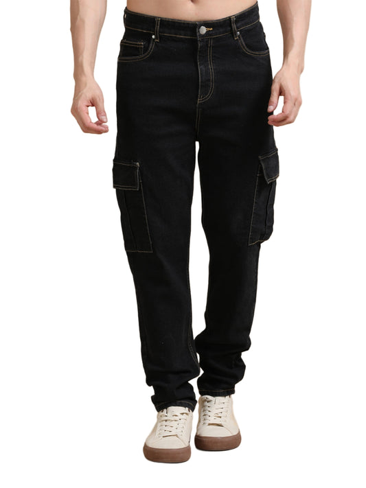 Jack&Jordan best quality ultra black denim men cargo