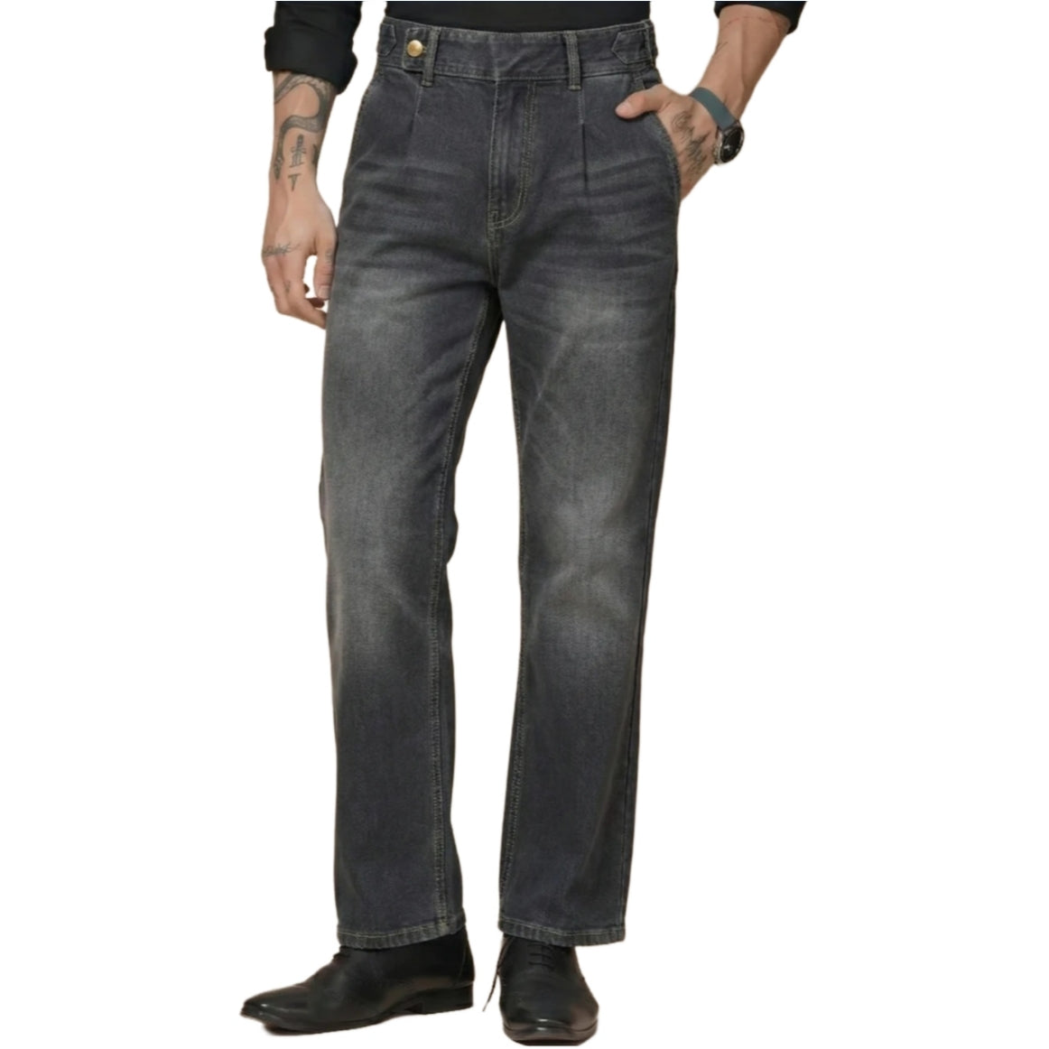 Jack&Jordan Carbon Black Premium Denim Boot-Cut Italian Pattern Gurkha Pant.