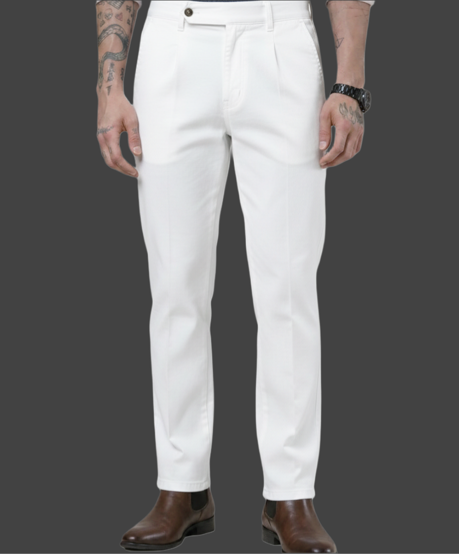 Jack&Jordan pure White Premium cotton Boot-Cut Italian Pattern Gurkha Pant.