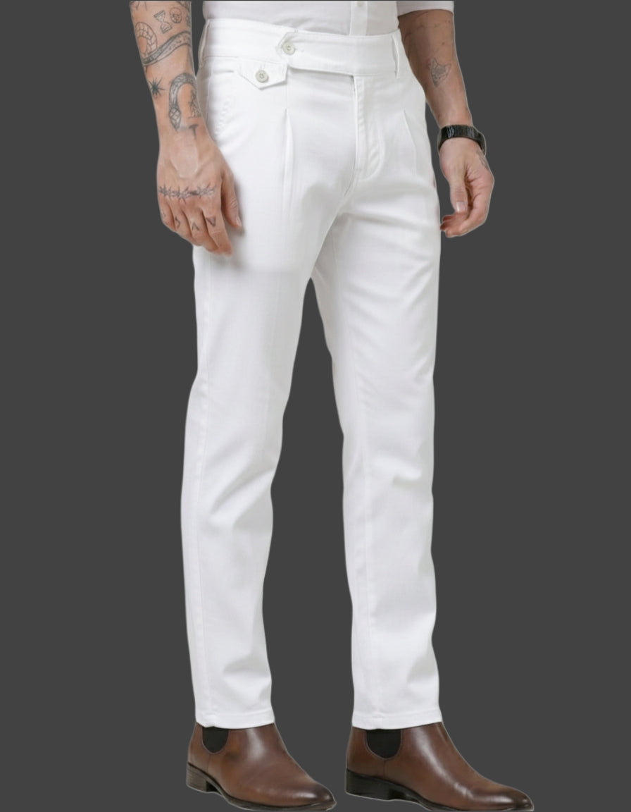 Jack&Jordan pure White Premium cotton Boot-Cut Italian Pattern Gurkha Pant.