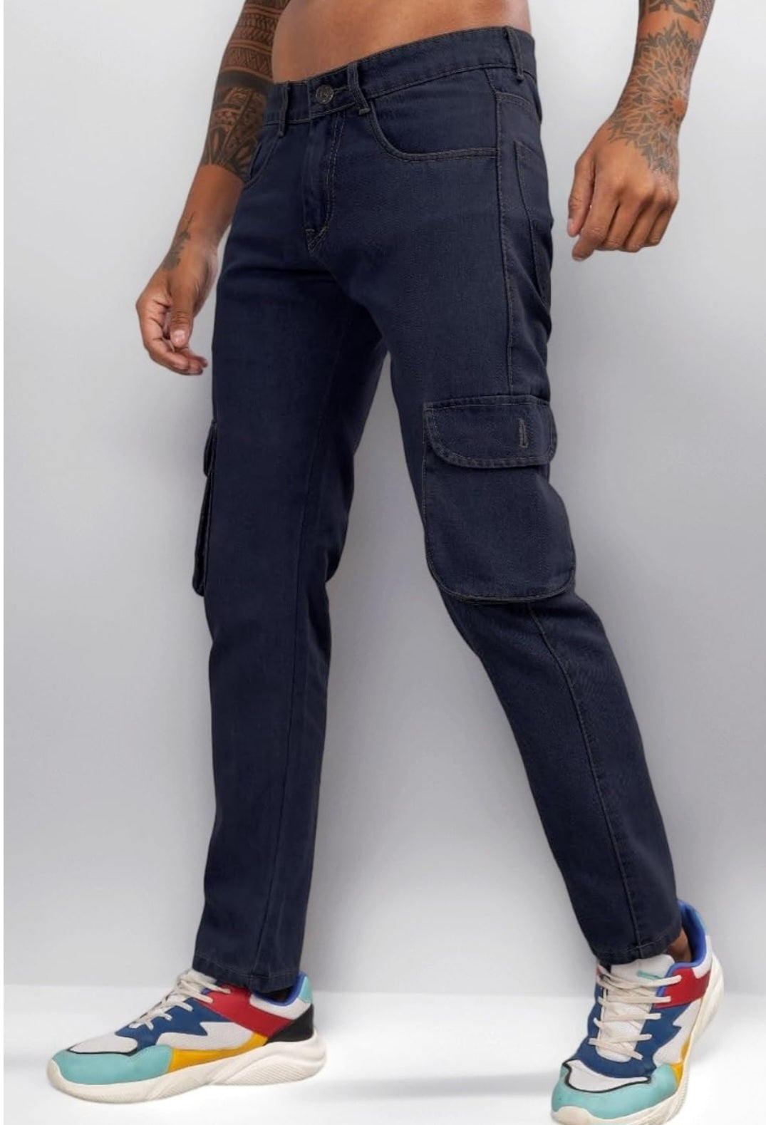 Jack&Jordan dark navy blue stretchable denim cargo for men