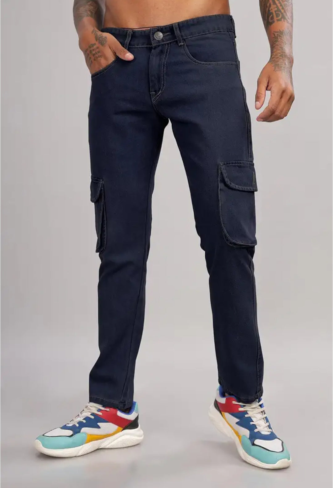 Jack&Jordan dark navy blue stretchable denim cargo for men