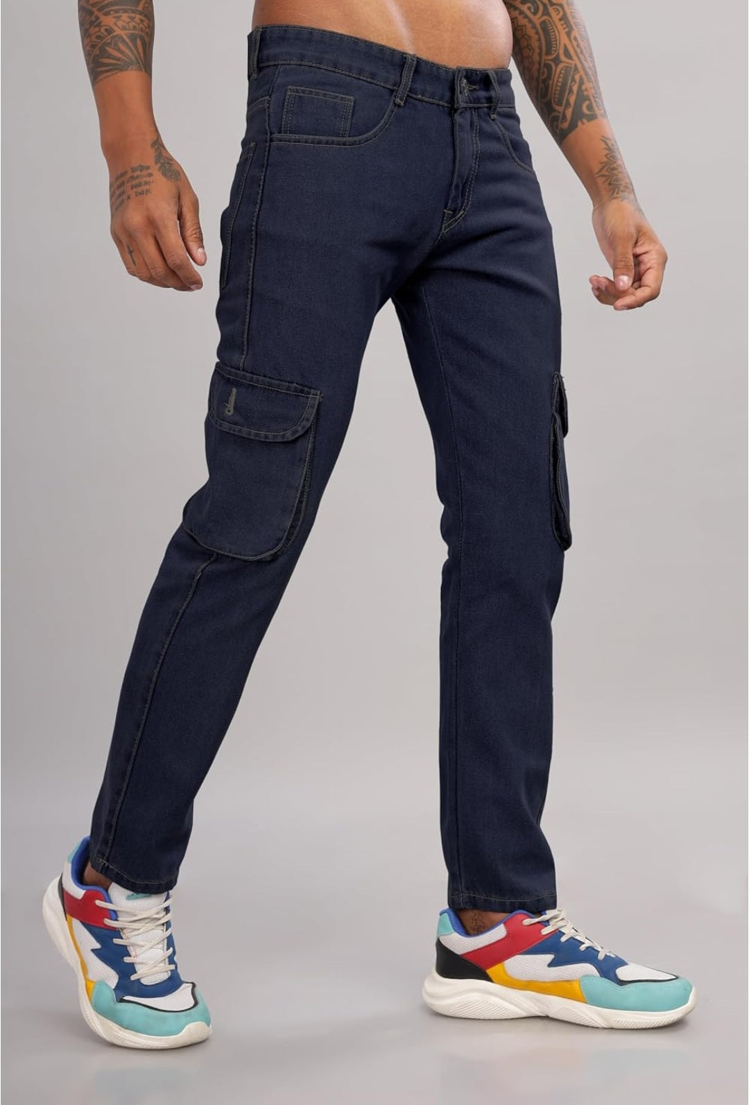 Jack&Jordan dark navy blue stretchable denim cargo for men