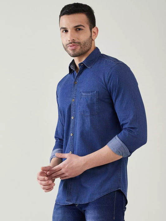 jack&Jordan best Dark blue Denim men shirt