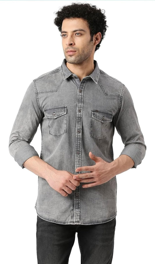 Jack&Jordan best fabric grey denim shirt