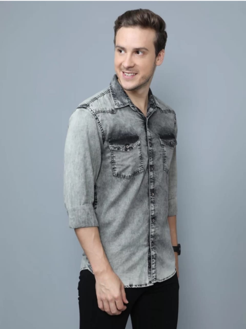 Jack&Jordan black pixel men denim shirts