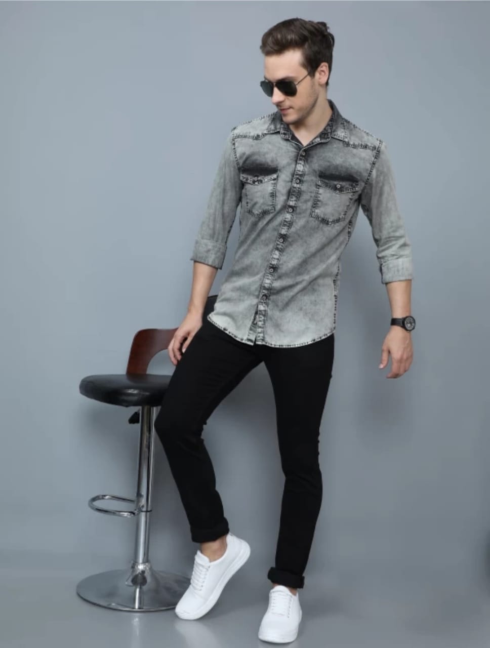 Jack&Jordan black pixel men denim shirts