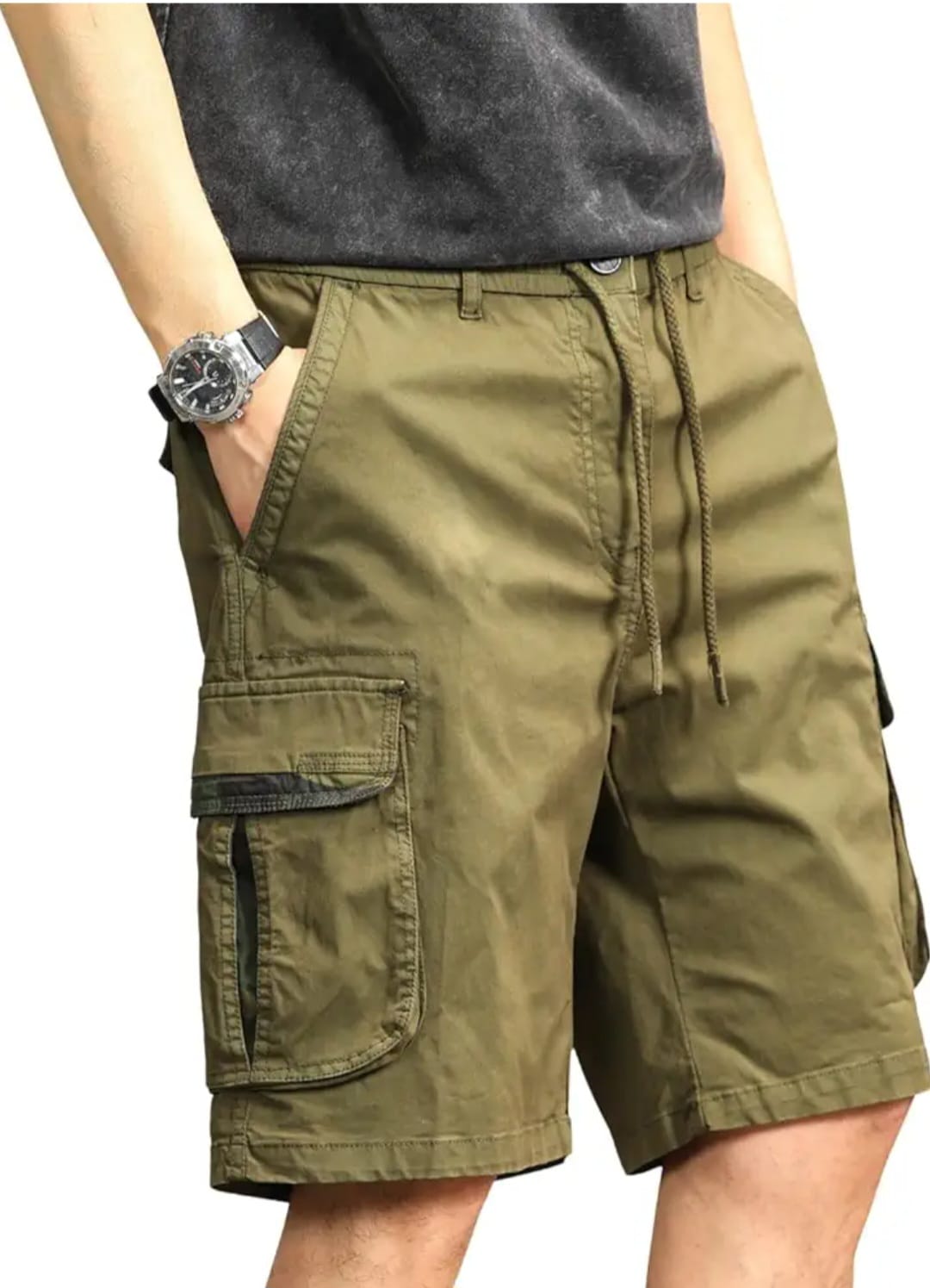 Jack&Jordan best dark DARK GREEN COTTON denim lycra men cargo shorts