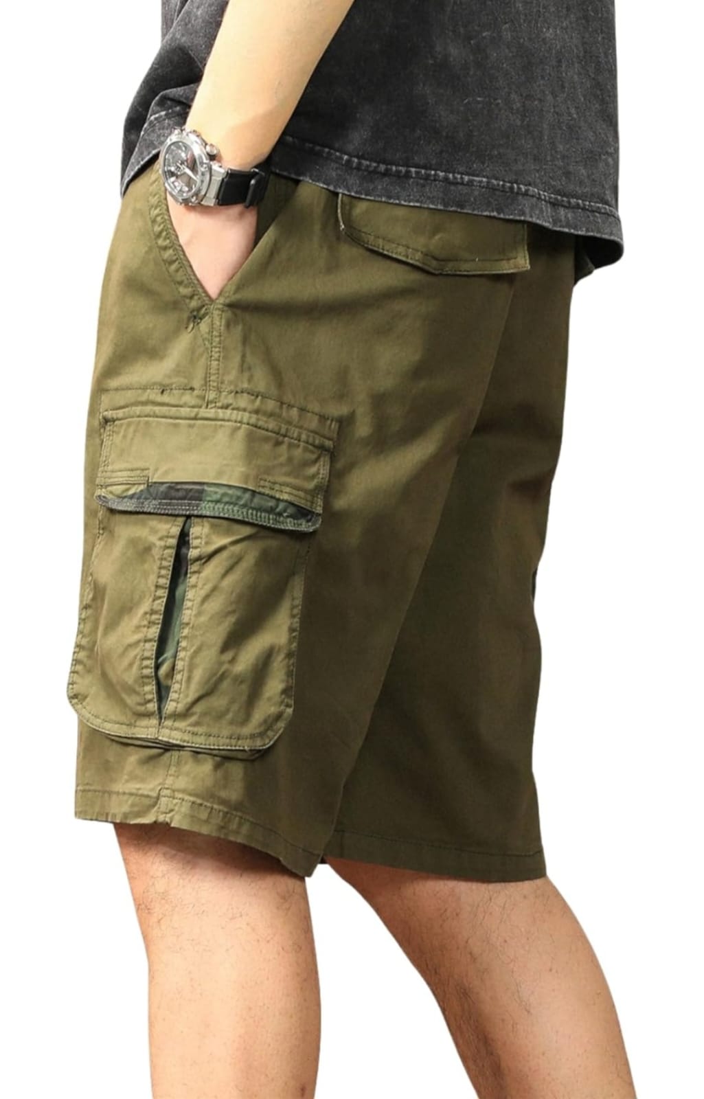 Jack&Jordan best dark DARK GREEN COTTON denim lycra men cargo shorts