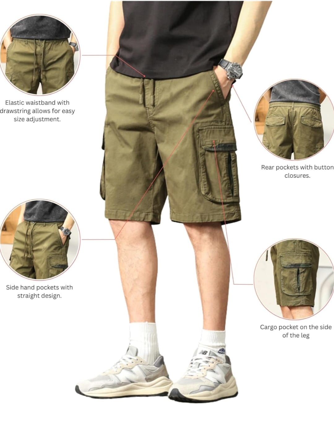 Jack&Jordan best dark DARK GREEN COTTON denim lycra men cargo shorts