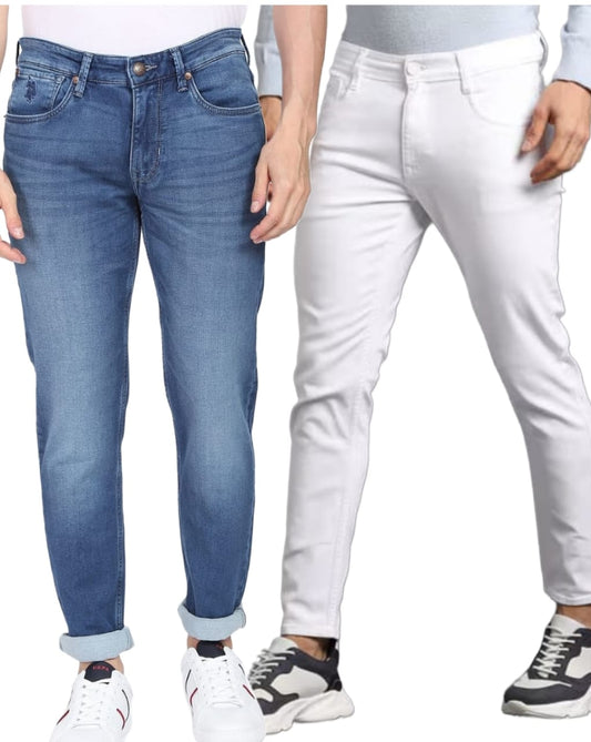 Jack&Jordan blue men jeans and white men jeans combo set of 2