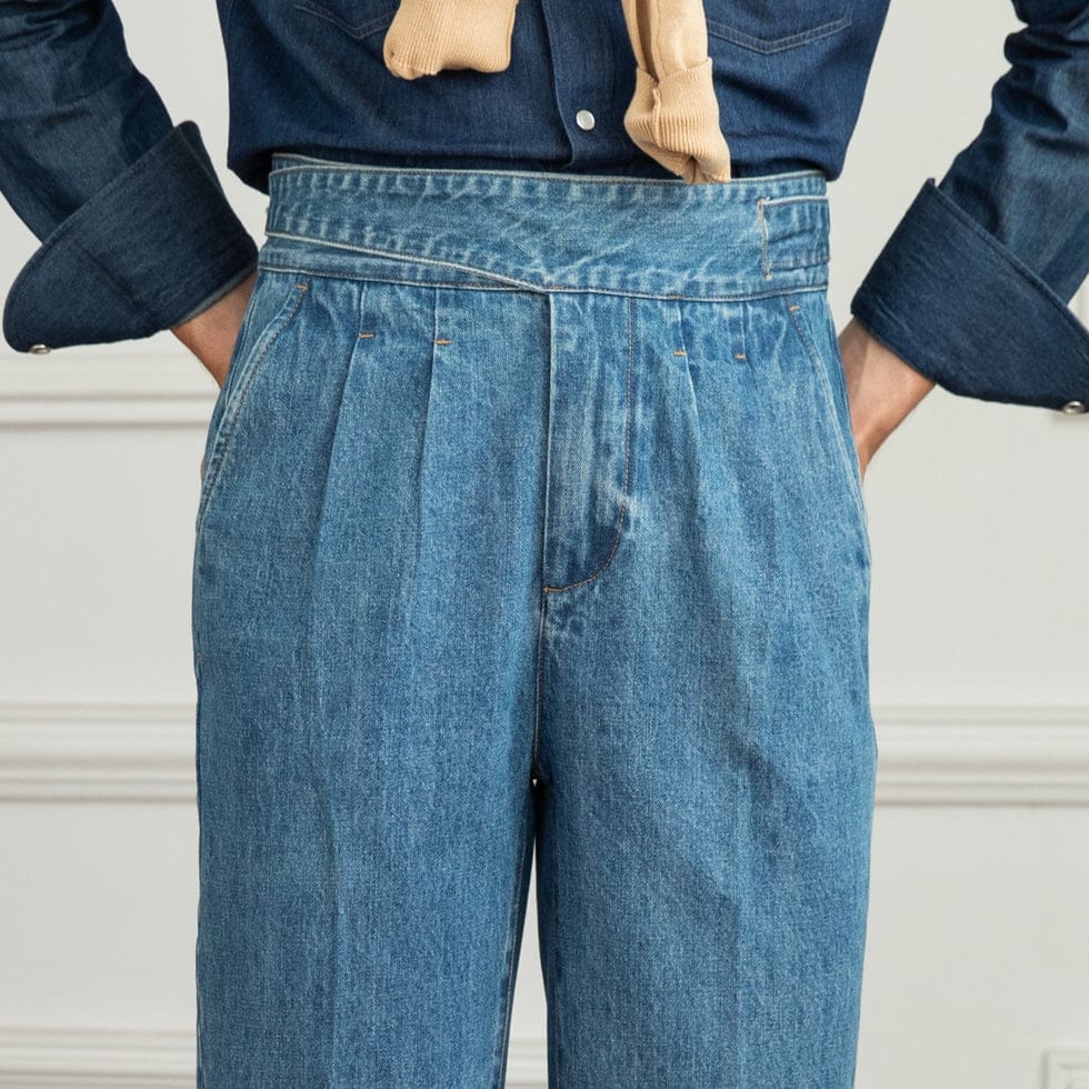 Jack&Jordan Light Blue Premium Denim Italian Pattern Gurkha Pant.