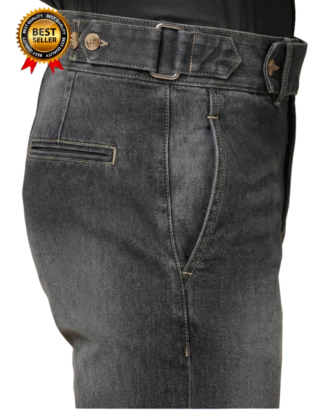 Jack&Jordan Carbon Black Premium Denim Boot-Cut Italian Pattern Gurkha Pant.