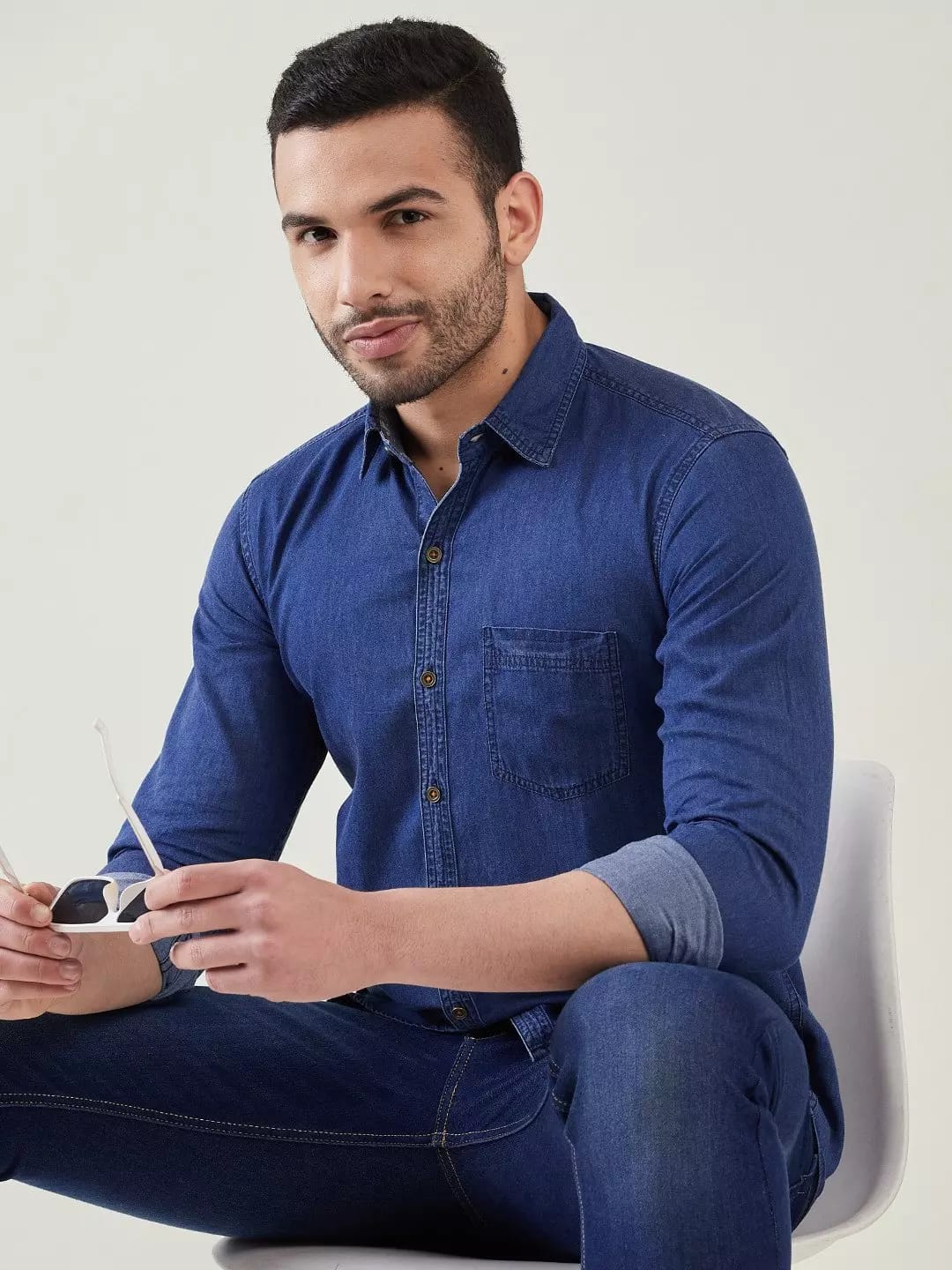 jack&Jordan best Dark blue Denim men shirt