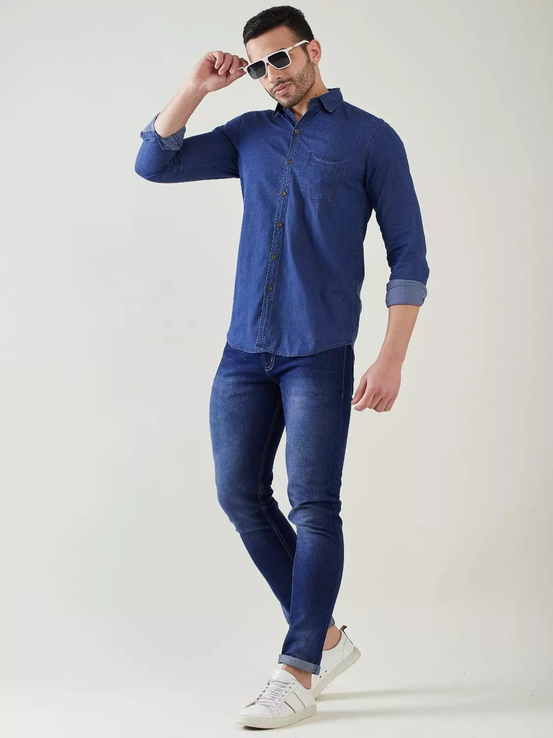 jack&Jordan best Dark blue Denim men shirt