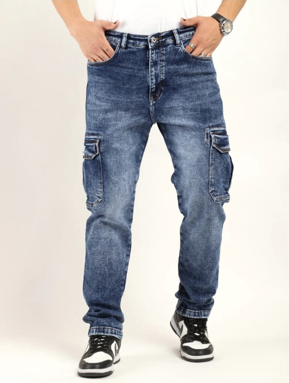 Jack&Jordan Carbon Blue cargo and Dark Blue Men Jeans Combo set of 2