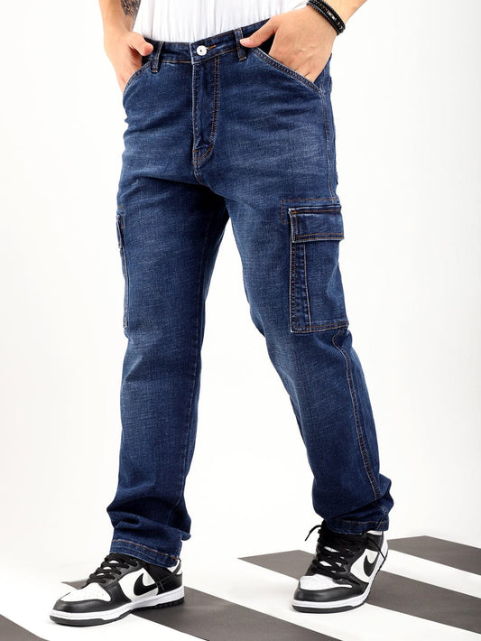 Jack&Jordan blue stretchable denim cargo for men