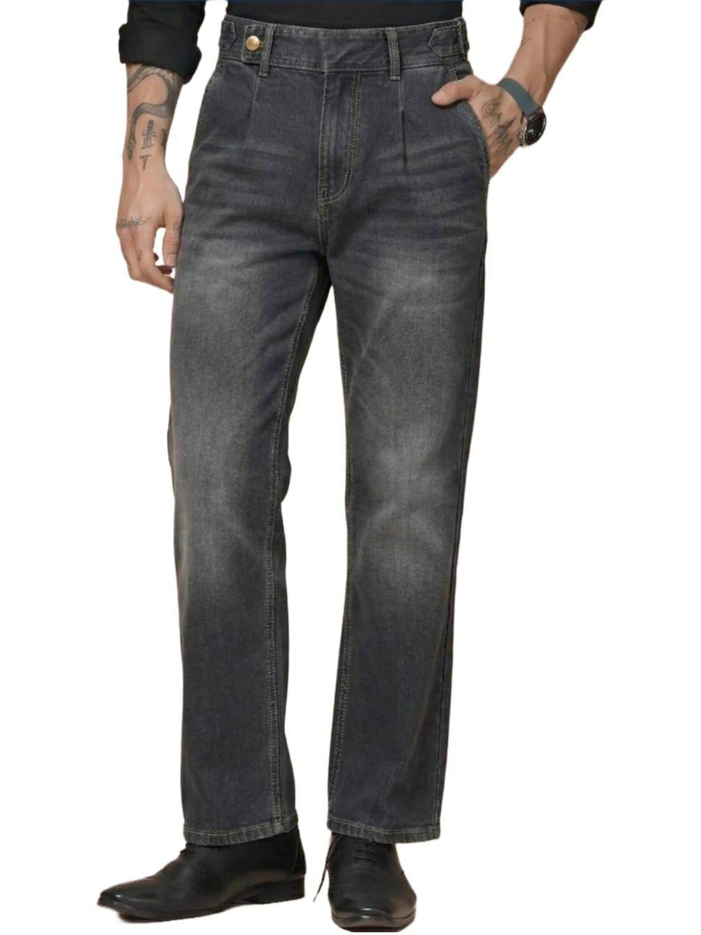 Jack&Jordan Carbon Black Premium Denim Boot-Cut Italian Pattern Gurkha Pant.
